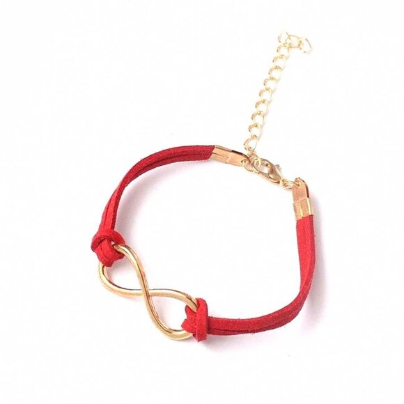 Leyanna Colors Soft Leather Retro Gold Infinity Bracelet Red Gift Packaged - Picture 2 of 8